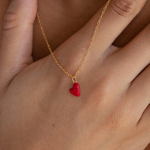 Little Red Heart Necklace by Caitlyn Minimalist • Tiny Heart Necklace • Trendy Y2K Jewelry, Perfect for Layering • Girlfriend Gift • NR141