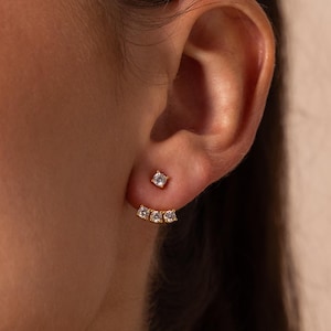 Triple Diamond Ear Jackets by Caitlyn Minimalist • Front Back Crystal Stud Earrings • Wedding Jewelry • Gift for Her • ER846