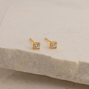 3mm Diamond Studs by Caitlyn Minimalist Dainty Crystal Stud Earrings Minimalist Diamond Earrings Perfect Gift for Mom ER202 image 2