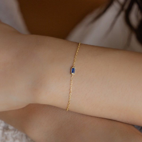 Baguette Birthstone Bracelet by Caitlyn Minimalist •  Dainty Charm Bracelet • Personalized Gemstone Jewelry • Perfect Birthday Gift • BM62