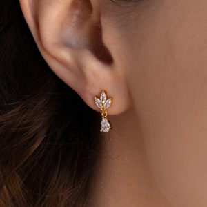 Marquise Diamond Drop Earrings by Caitlyn Minimalist Dainty Dangle Earrings Elegant Wedding Jewelry Bridesmaid Gift ER343 image 1
