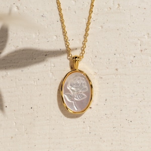 Rose Pendant Necklace • Mother of Pearl Flower Necklace • Gifts for Mom • Delicate Pearl Jewelry • Grandma Gift • Gift for Wife • NR109
