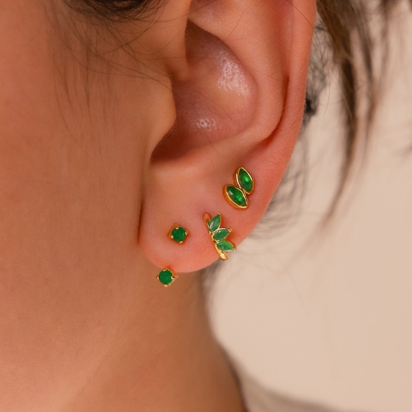 Jade Earring Set by Caitlyn Minimalist • Ear Jacket, Marquise Hoop Earring & Stud Earring • Jade Green Jewelry • Girlfriend Gift • ER426