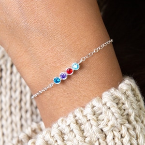 Multiple Birthstone Bracelet by Caitlyn Minimalist • Custom Crystal Gemstone Bracelet in Sterling Silver • Personalized Mom Gift • BM47