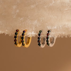 Black Opal Huggie Earrings by Caitlyn Minimalist • Dainty Beaded Opal Hoop Earrings in Gold • Boho Jewelry  • Birthday Gift for Her • ER378