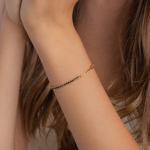 Black Diamond Tennis Bracelet by Caitlyn Minimalist • Half Diamond, Half Paperclip Bracelet • Statement Jewelry • Gift for Her • BR050