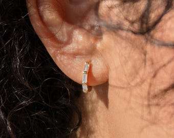Diamond Huggie Earrings by Caitlyn Minimalist • Gold Hoop Earrings • Dainty Earrings • Bridesmaids Earrings • Gift for Her • ER172