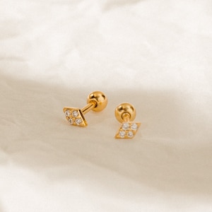 Geometric Diamond Stud Earrings by Caitlyn Minimalist Gemstone Cartilage Earrings, Dainty Sleeper Earrings Perfect Gift for Her ER259 image 1