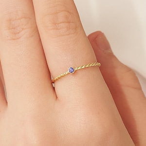 Custom Birthstone Ring • Twist Ring with Gemstone • Dainty Stacking Ring • Minimalist Engagement Ring • Cute Birthday Gift For Her • RM57