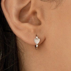 Pearl Heart Hoop Earrings by CaitlynMinimalist • Mother of Pearl Heart Earrings • Coquette Jewelry • Girlfriend Gift • ER121