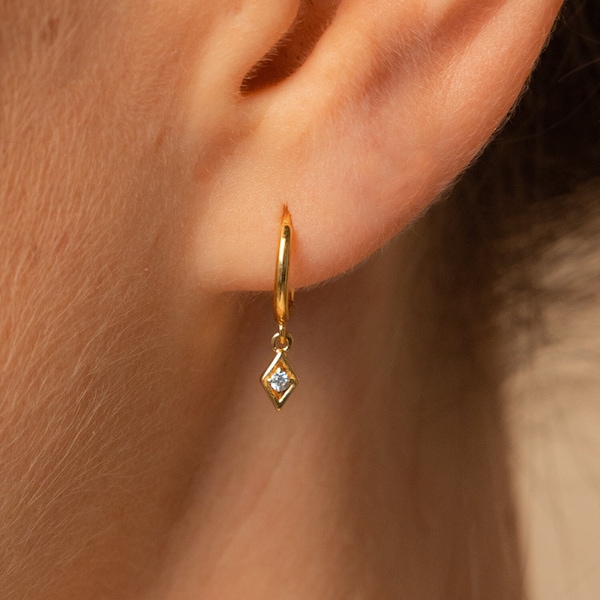 Dangling Hoop Earrings by Caitlyn Minimalist • Dainty Diamond Charm Earrings • Minimalist Huggie Hoops • Gifts for Mom • ER313
