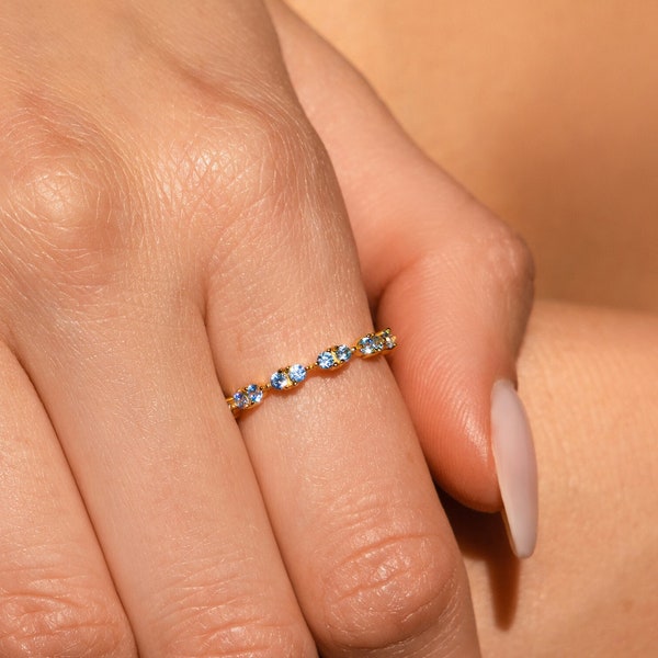 Aquamarine Eternity Ring by Caitlyn Minimalist • Blue Gemstone Promise Ring • Minimalist Turquoise Stacking Ring • Gift for Her • RR119