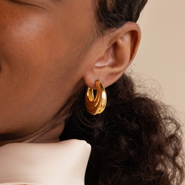 Chunky Ribbed Hoops by Caitlyn Minimalist • Statement Oval Hoop Earrings in Gold & Silver • Perfect Gift for Her • ER320