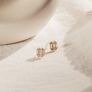 Art Deco Diamond Earrings By Caitlyn Minimalist • Crystal Statement Stud Earrings • Wedding Earrings •  Vintage Jewelry • Mom Gift • ER242