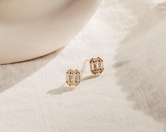 Art Deco Diamond Earrings By Caitlyn Minimalist • Crystal Statement Stud Earrings • Wedding Earrings •  Vintage Jewelry • Mom Gift • ER242