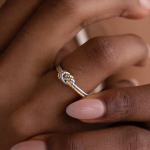 Two Tone Knot Ring by Caitlyn Minimalist • Love Knot Promise Ring in Silver & Gold • Mixed Metal Jewelry • Gift for Her • RR163