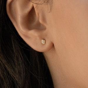 Geometric Diamond Stud Earrings by Caitlyn Minimalist Everyday Crystal Earrings Minimalist Jewelry Bridesmaid Gift ER123 18K GOLD