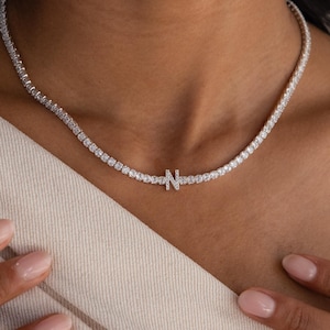 Diamond Initial Tennis Necklace by Caitlyn Minimalist • Custom Pave Letter Necklace • Silver Jewelry • Personalized Bridesmaid Gift • NM209