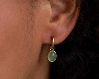 Jade Drop Hoops by Caitlyn Minimalist • Dainty Green Gemstone Huggie Earrings in Gold • Minimalist Jade Jewelry • Gift for Mom • ER667