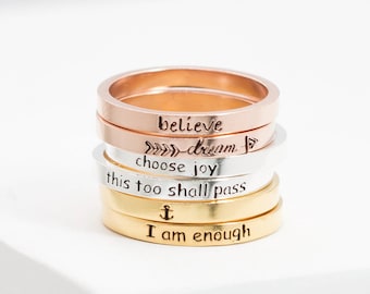 Inspiration Ring • Personalized Ring • Mixed Metal Stacking Ring • Custom Message Ring • Rose Gold Ring • Daughter Birthday Gift • RM22F31