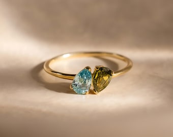 Anillo Pear Toi Et Moi de Caitlyn Minimalist • Anillo dúo en forma de lágrima con piedra natal • Anillo de promesa personalizado • Joyería para parejas • Regalo para mamá • RM210