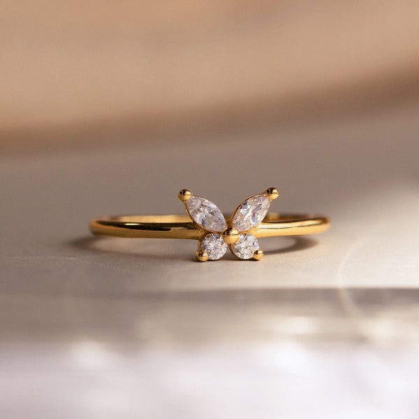 Butterfly Ring by Caitlyn Minimalist • Dainty Diamond Promise Ring • Minimalist Crystal Butterfly Jewelry • Best Friend Gift • RR082