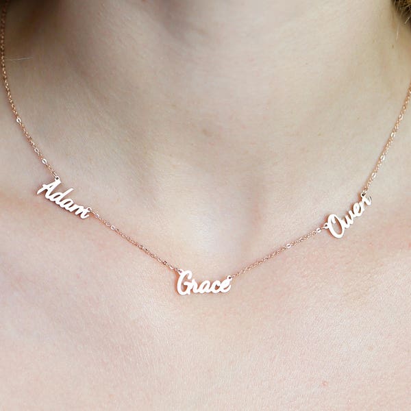 Dainty Triple Name Necklace • Children 3 Names Necklace • Custom Three Names Family Necklace • Friendship Necklace • New Mom Gift • NH05F47