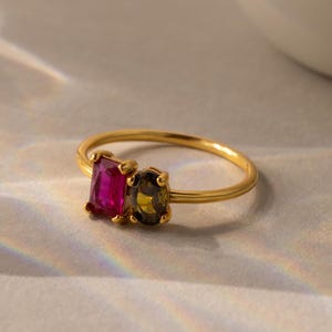 Oval & Emerald Cut Birthstone Ring by Caitlyn Minimalist • Custom Toi et Moi Ring • Engagement Ring • Couples Jewelry • Gift for Her • RM160