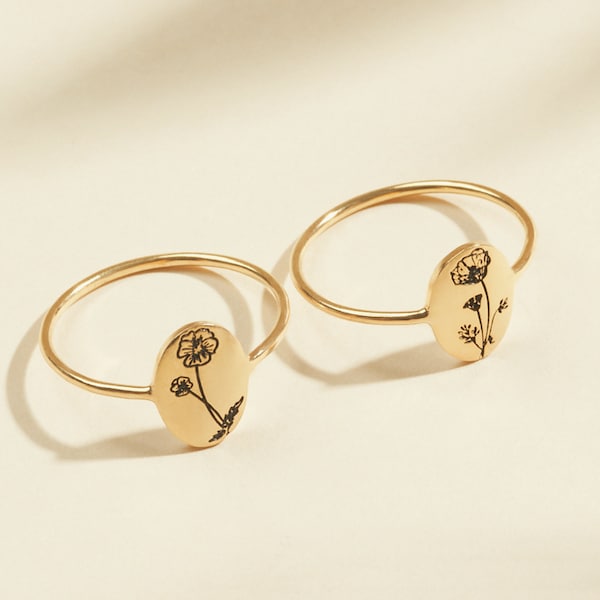 Dainty Flower Ring • Custom Signet Ring • Birth Flower Ring • Flower Jewelry • Summer Jewelry • Bridesmaid Gifts  • RM52a