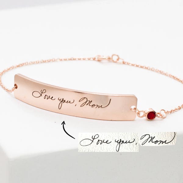 Handwriting Bar Bracelet • Custom Actual Handwriting Jewelry • Personalized Engraved Bracelet • Memorial Handwriting Gift • Mother Gift BM20