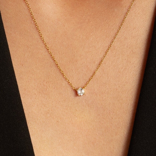 Hexagon Diamond Necklace by Caitlyn Minimalist • Geometric Charm Necklace with Rose Cut Diamond • Gold Jewelry • Gift for Her • NR179