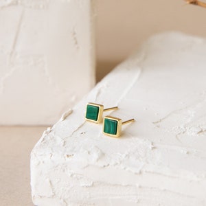 Malachite Stud Earrings Malachite Studs Malachite Jewelry Perfect Gift for Her Bridesmaid Gifts Perfect Best Friend Gift ER076 image 1