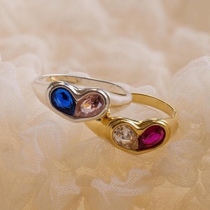 Birthstone Heart Signet Ring by Caitlyn Minimalist • Duo Pear Cut Gemstone Ring • Custom Toi Et Moi Ring • Personalized Gift for Her • RM134
