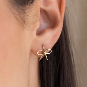 Classic Ribbon Huggies by CaitlynMinimalist • Delicate Hoop Earrings with Coquette Bow Charm • Minimalist Jewelry • Best Friend Gift • ER570