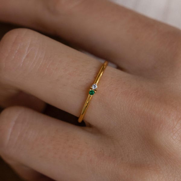 Dainty Duo Birthstone Ring by Caitlyn Minimalist • Toi et Moi Gemstone Ring • Minimalist Promise Ring • Handmade Jewelry • Mom Gift • RM158