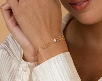 Doppelketten Diamant Armband von Caitlin Minimalist • Zierliches minimalistisches Armband, perfekt für den Alltag • Geschenk zum Jahrestag • BR037