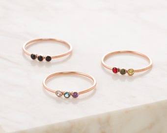 Dainty 3 Birthstone Ring • Custom Birthstone Jewelry • Mothers Ring • Minimalist Ring • Family Ring • Personalized Gift For Mom • RM07a