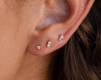 Diamond Cluster Earring Set by CaitlynMinimalist • Set of 3: Flat Back Diamond Stud Earrings • Dainty Wedding Jewelry • Gift for Mom • ER537