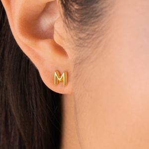 Initial Stud Earrings by Caitlyn Minimalist • Everyday Custom Gold Earrings, Perfect Second Hole Earrings • Personalized Gift • ER270