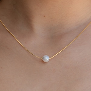 Pearl Pendant Solitaire Necklace by Caitlyn Minimalist • Delicate Box Chain Necklace, Perfect Bridal Jewelry • Wedding Necklace • NR078