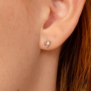 Opal Baguette Stud Earrings by Caitlyn Minimalist • Pink Tourmaline Earrings with Opal Stone • Dainty Silver Jewelry • Mom Gift • ER419