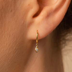 Dangling Hoop Earrings by Caitlyn Minimalist • Diamond Drop Charm Earrings • Gold Huggie Hoops • Dainty Jewelry • Gifts for Her • ER313