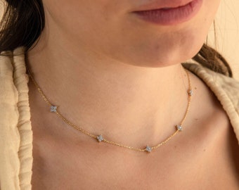 Ivy Flower Necklace by Caitlyn Minimalist • Light Blue Flower Station Necklace • Dainty Gemstone Jewelry • Bridal Shower Gift • NR219