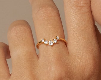 Gold Diamond Wave Ring by Caitlyn Minimalist • Dainty Crown Ring • Minimalist Promise Ring • Wedding Jewelry • Anniversary Gift • RR093