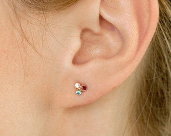 Dainty Birthstone Earrings Multiple Birthstone Stud Earrings Minimalist Birthstone Jewelry Personalized Christmas Gift for Mom CM44 Etsy