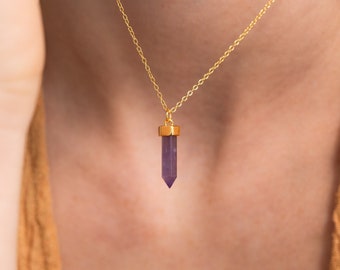 Amethyst Quartz Pendant Necklace by Caitlyn Minimalist • Purple Crystal Necklace • Amethyst Charm Jewelry • Gift for Sister • NR191