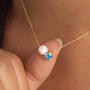 Anpassat pärlhalsband med födelsesten av Caitlyn Minimalist • Personligt halsband med ädelstenar • Vintagesmycken • Jubileumspresenter • NM173