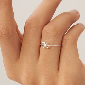 Initial Ring in Sterling Silver Minimalist Ring Personalized Initial Ring Stacking Ring Gift For Her Bridesmaid Gift RM47F51 STERLING SILVER