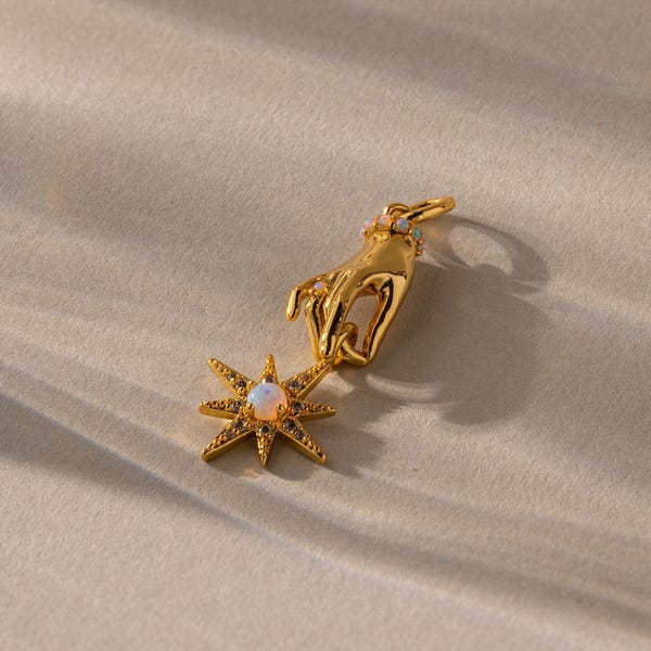 North Star Hand Charm by Caitlyn Minimalist • Dangling Opal Birthstone Charm for Necklaces • Celestial Jewelry • Best Friend Gift • XR076