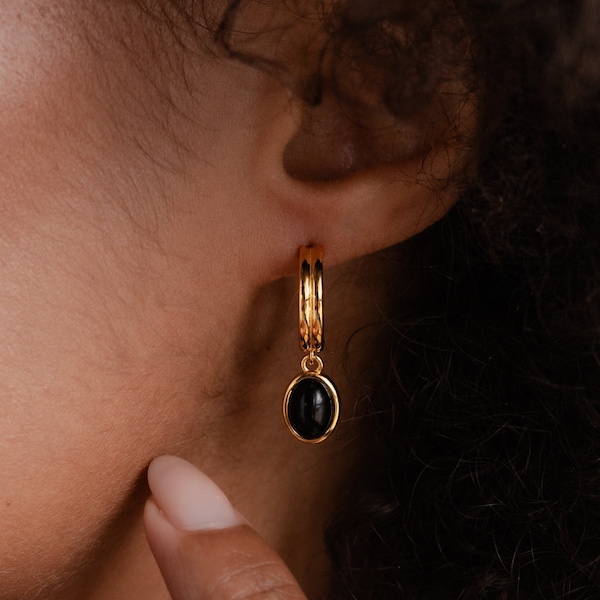 Black Drop Earrings by Caitlyn Minimalist • Black Diamond Vintage Hoops • Minimalist Gothic Jewelry • Gift for Her • ER360